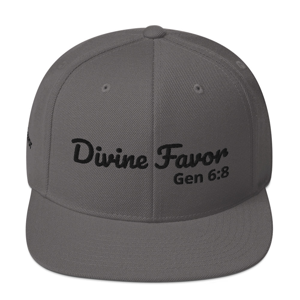 Snapback Hat with "Divine Favour" embroidered at the front and "favour" at the right hand side, (available in 3 colours)