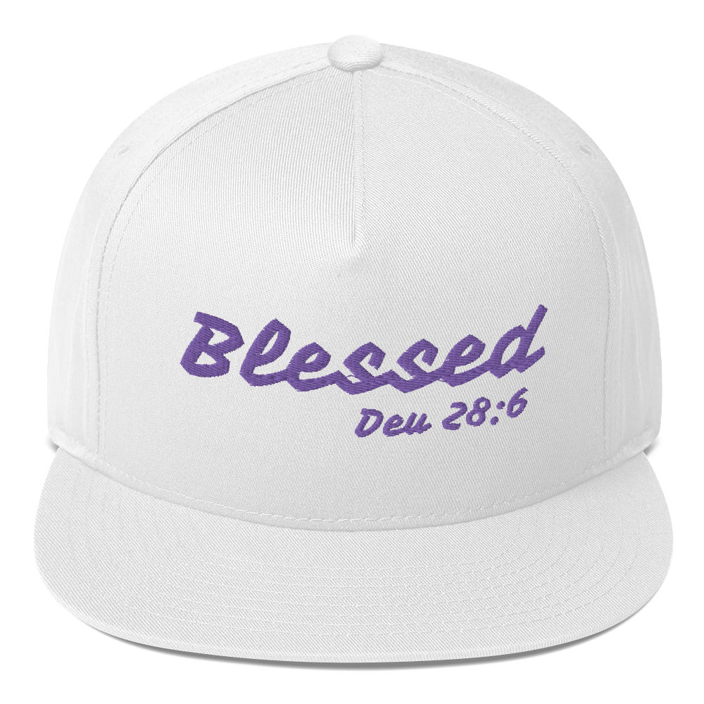 White Flat Bill Cap "Blessed"