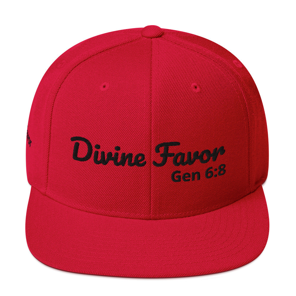 Snapback Hat with "Divine Favour" embroidered at the front and "favour" at the right hand side, (available in 3 colours)