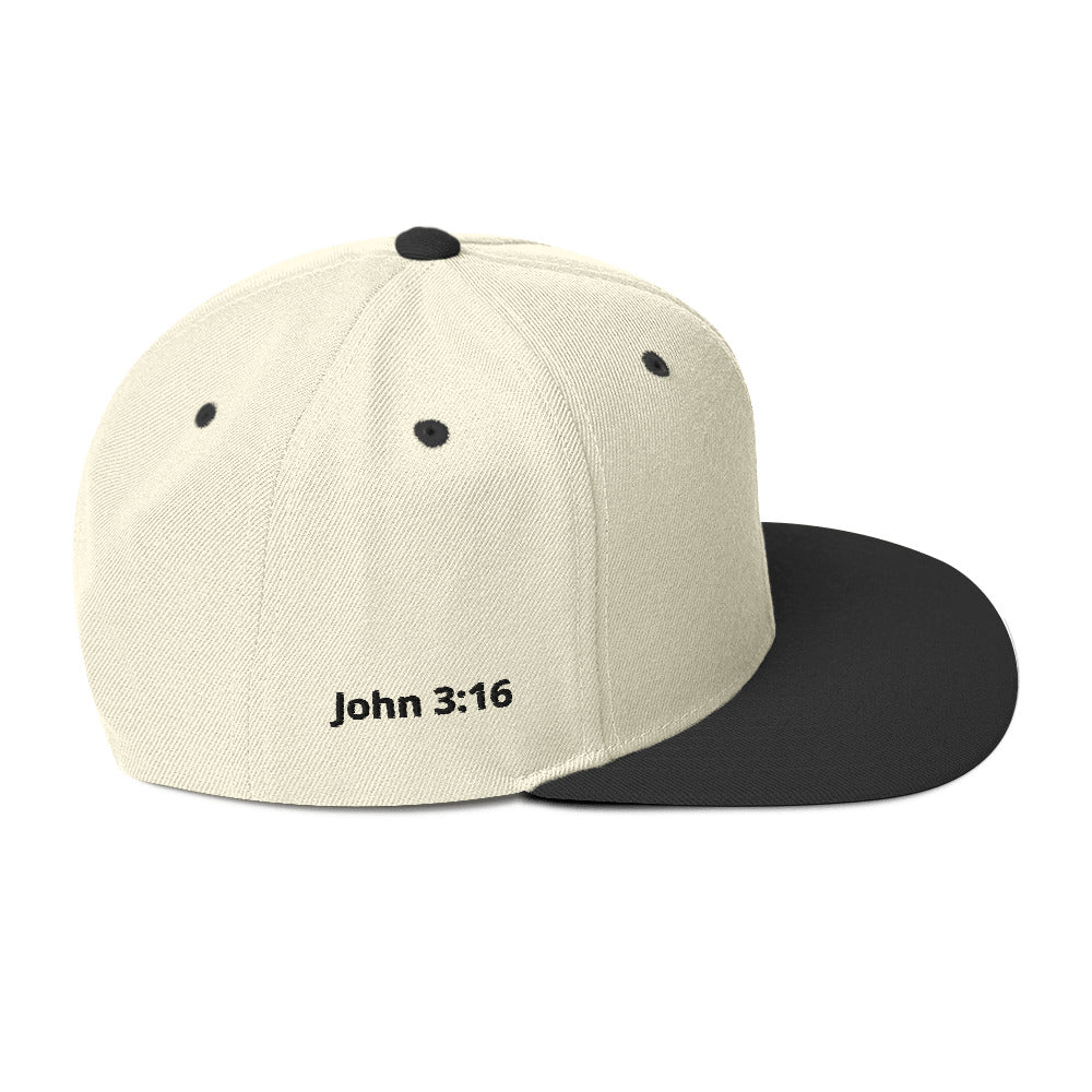 snapback "John 3:16" Hat  (john 3:16 embroidered at the side only)